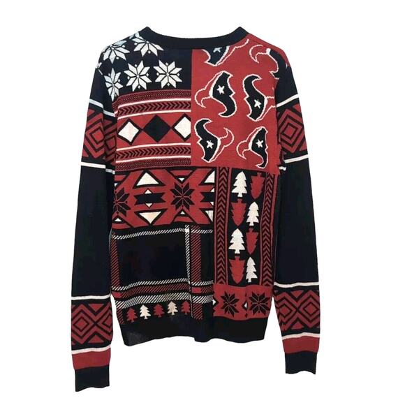 NFL Houston Texans Football Team Ugly Christmas Sweater Men's M Red Black Flaw - Picture 3 of 16
